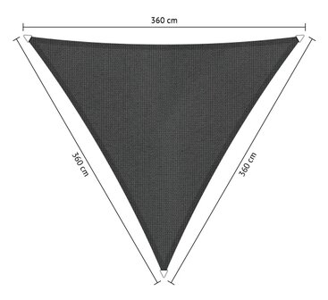 Premium schaduwdoek 3.6x3.6x3.6m driehoek waterdoorlatend Carbon Black