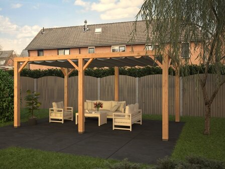 Douglas pergola 300x500cm incl harmonicadoek met schuifsysteem