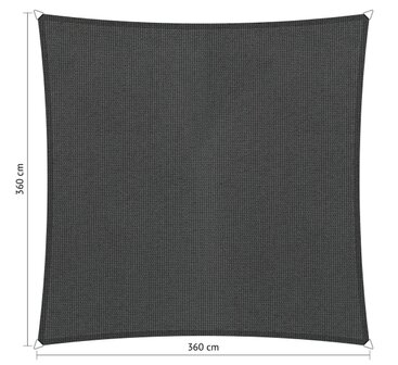 Premium schaduwdoek 3.6x3.6m vierkant waterdoorlatend Carbon Black