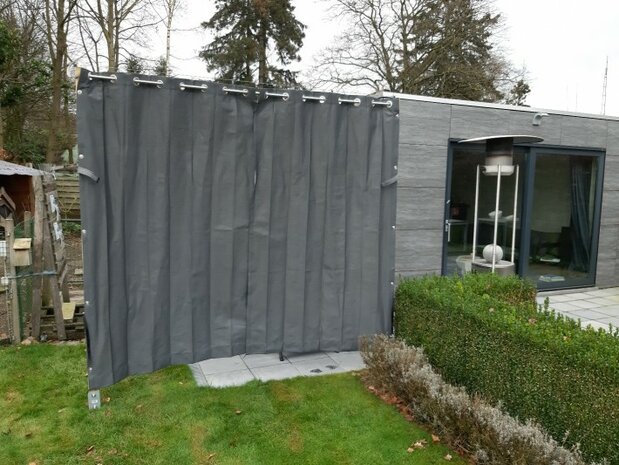 Buitengordijn HDPE met RVS ringen Carbon Black