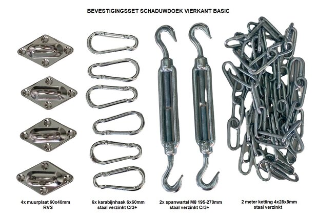 Basic bevestiging set schaduwdoek vierkant / rechthoek