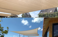 Schaduwdoek 390cm breed x diep 285cm, Zandkleur, waterdoorlatend Schaduwdoek 390cm breed x diep 285cm, Zandkleur, waterdoorlatend